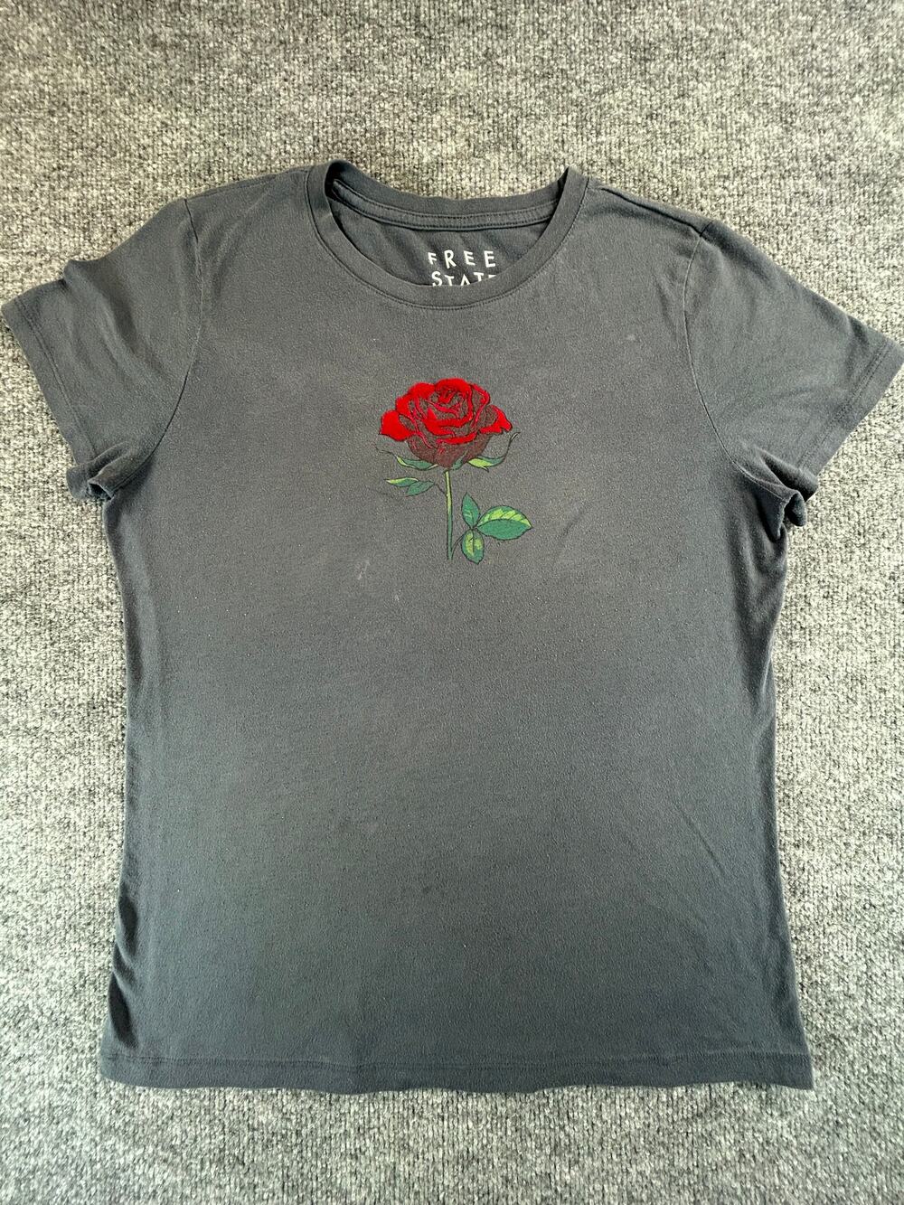 Free State XL Gray Rose Graphic T Shirt Womens Short Sleeve Floral Casual Tee